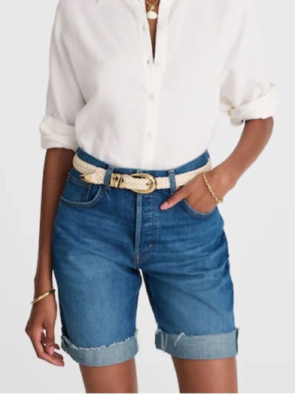 NWT Madewell Long Baggy Cuffed Jean Shorts in Mifflin Wash size 27